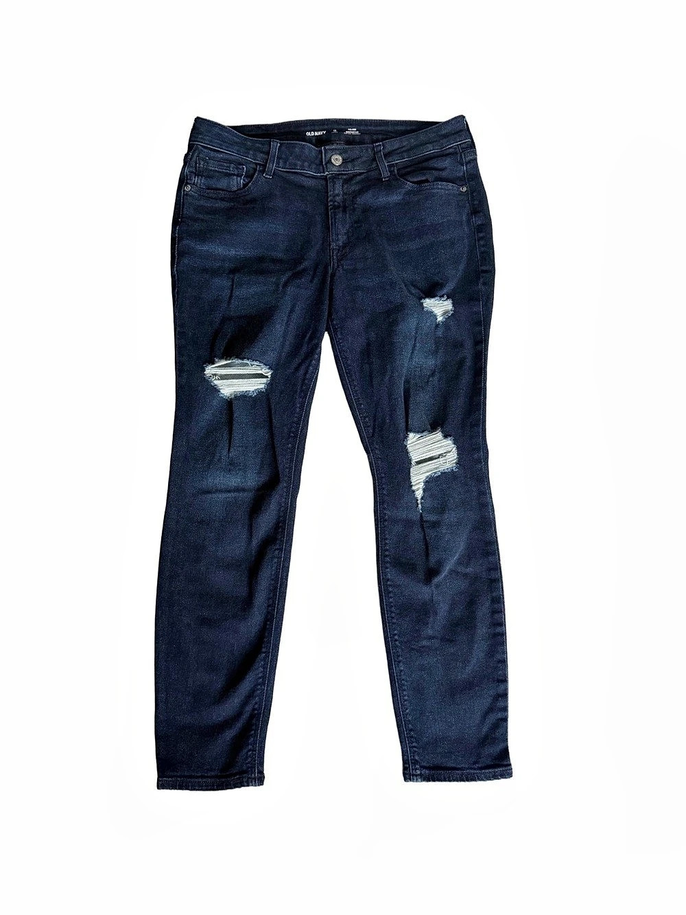 Old Navy Mid-Rise Rockstar Super-Skinny Distressed Jeans Blue Waist 12 Petite